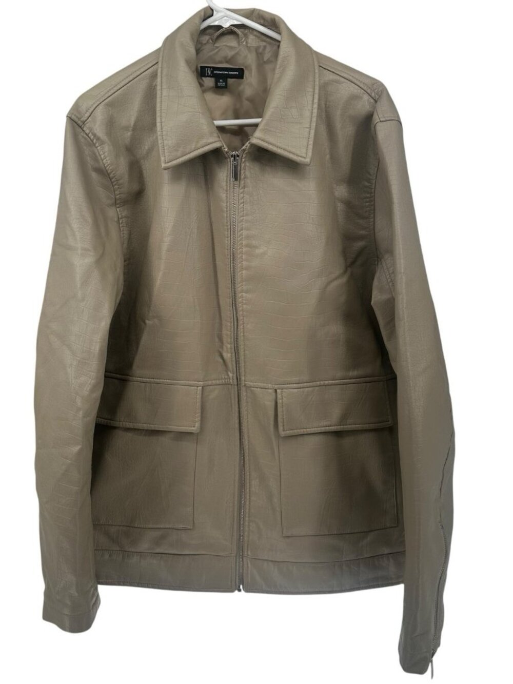INC International Concepts Beige Faux Leather Biker Moto Jacket Women’s Size XL